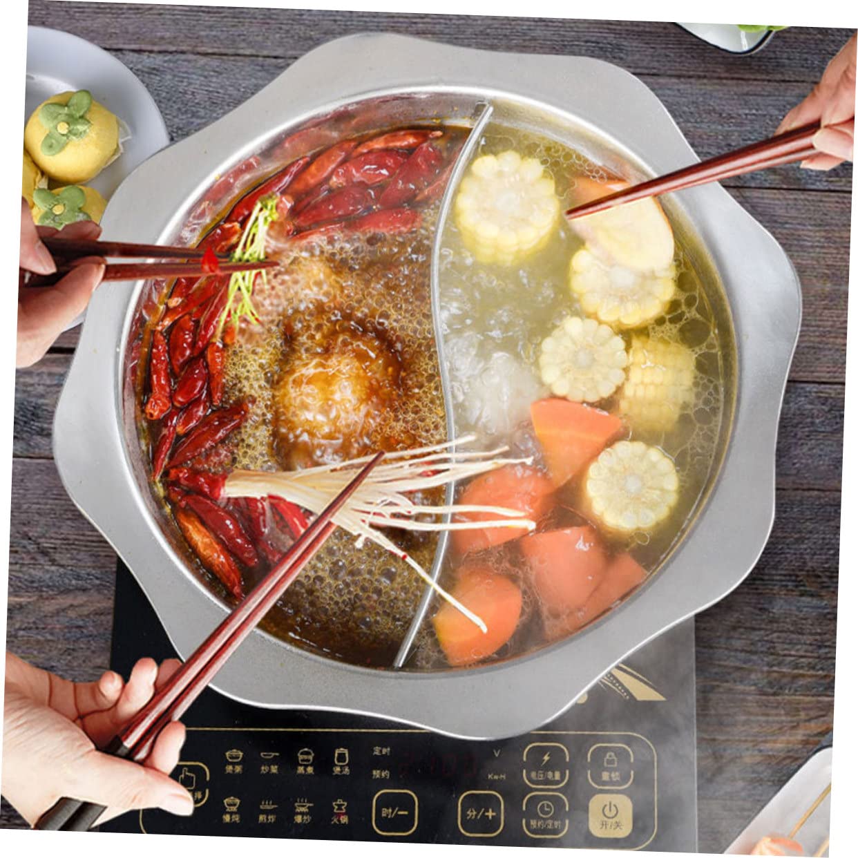 Amazon｜Mikinona ステンレス製仕切り付き鍋 両面分割火鍋28cm 高熱